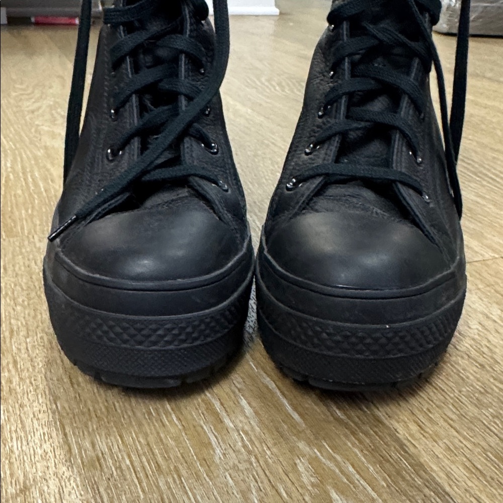 Converse Chuck 70 De Luxe Heel Leather Black Monochrome Sneaker Boot size 10 - Picture 9 of 13